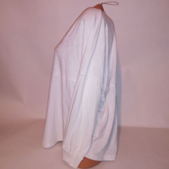 Victoria Secret PINK Sweater XL Terry Cloth Logo White Solid Long Sleeve V Neck - Picture 5 of 9